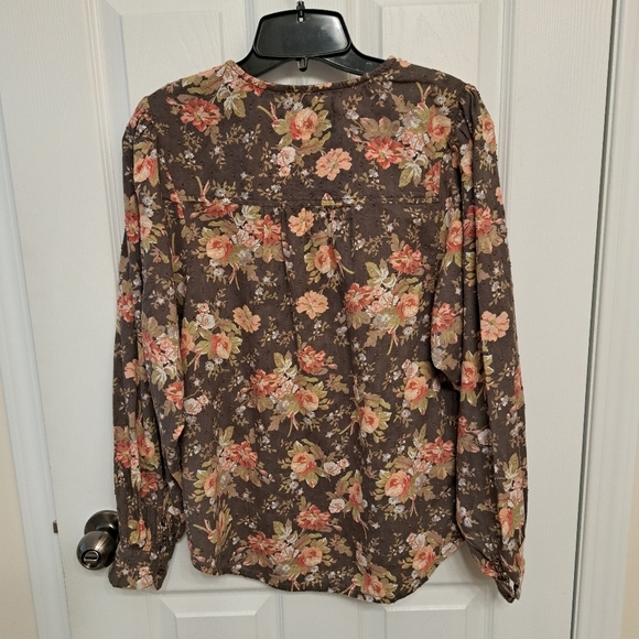 Anthropologie Floral Blouse Women's Small Brown Lightweight Long Sleeve Top - Picture 11 of 12